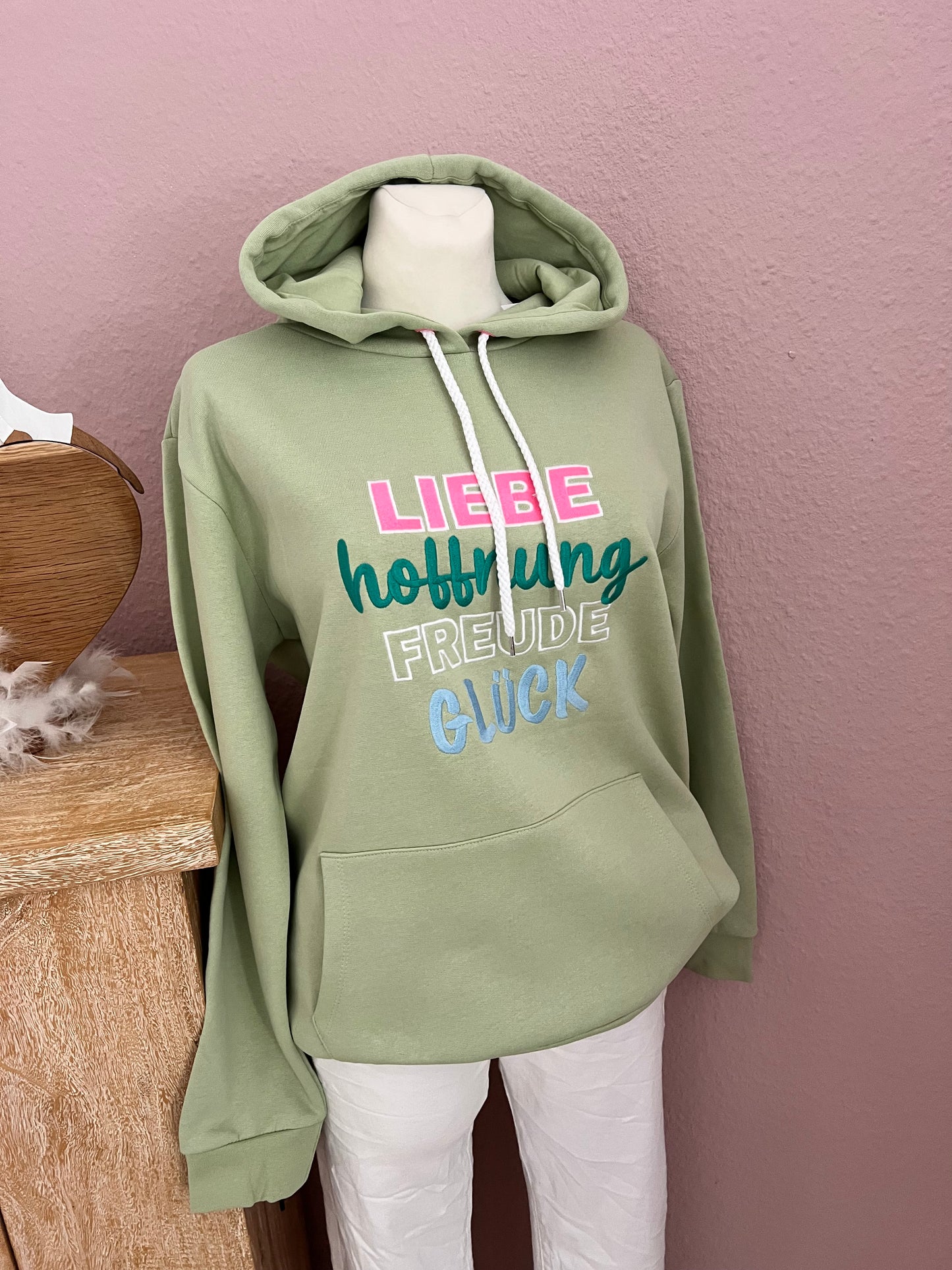 Zwillingsherz Hoodie Liebe Hoffnung Glück Salbei