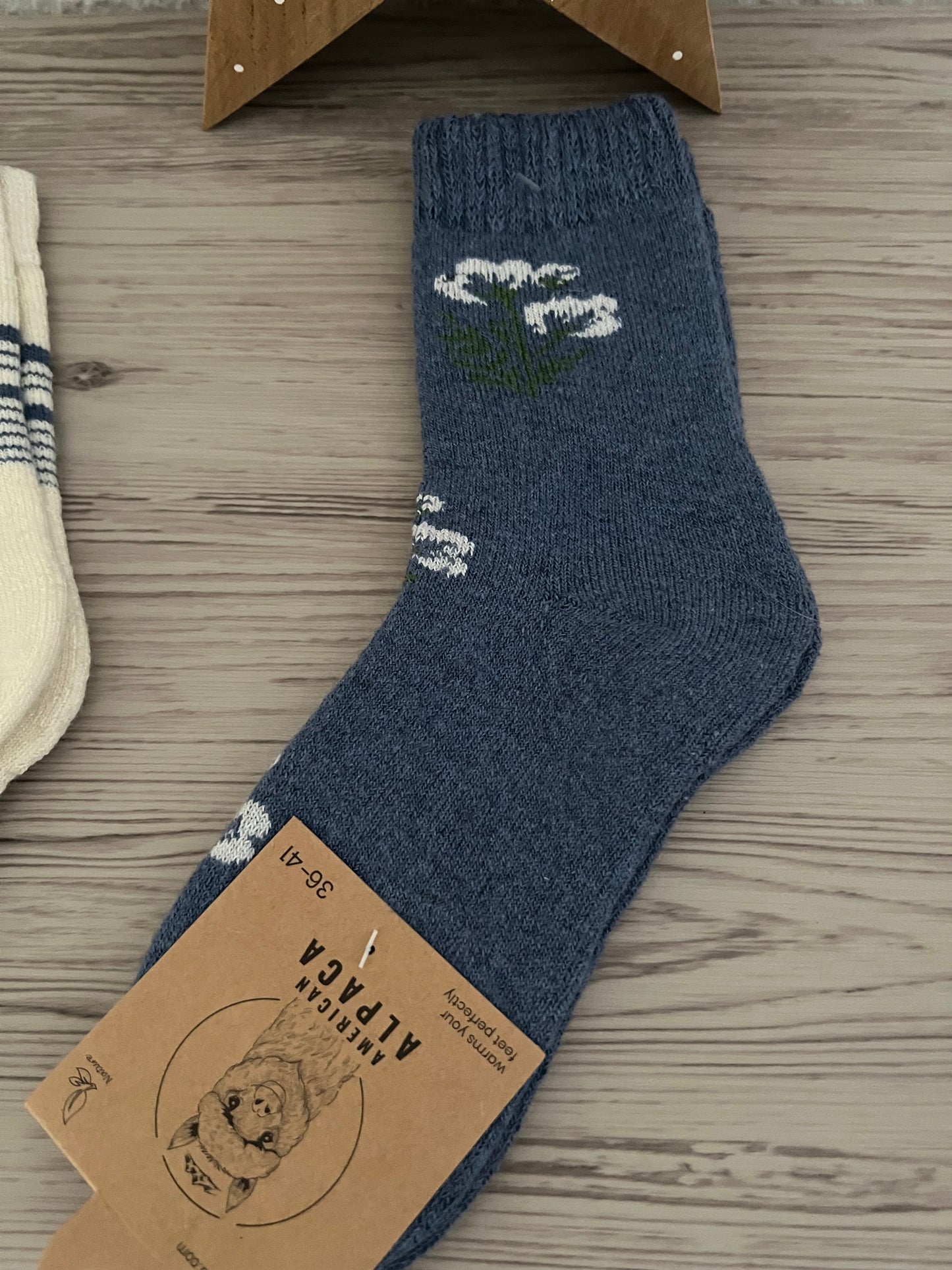 Alpaca Socken blau / creme 36-41