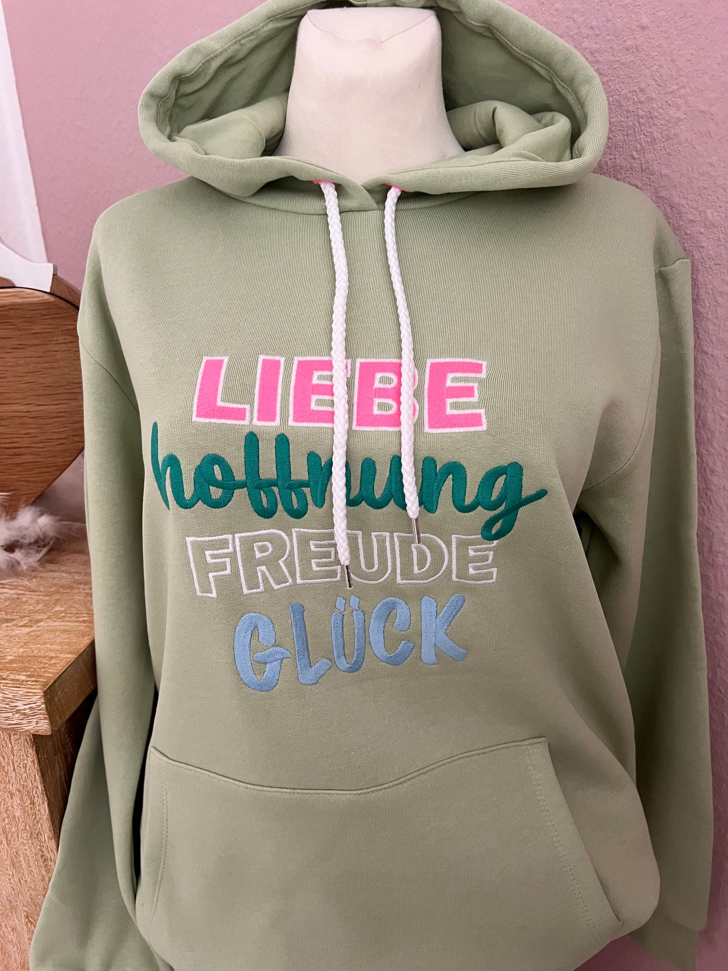Zwillingsherz Hoodie Liebe Hoffnung Glück Salbei