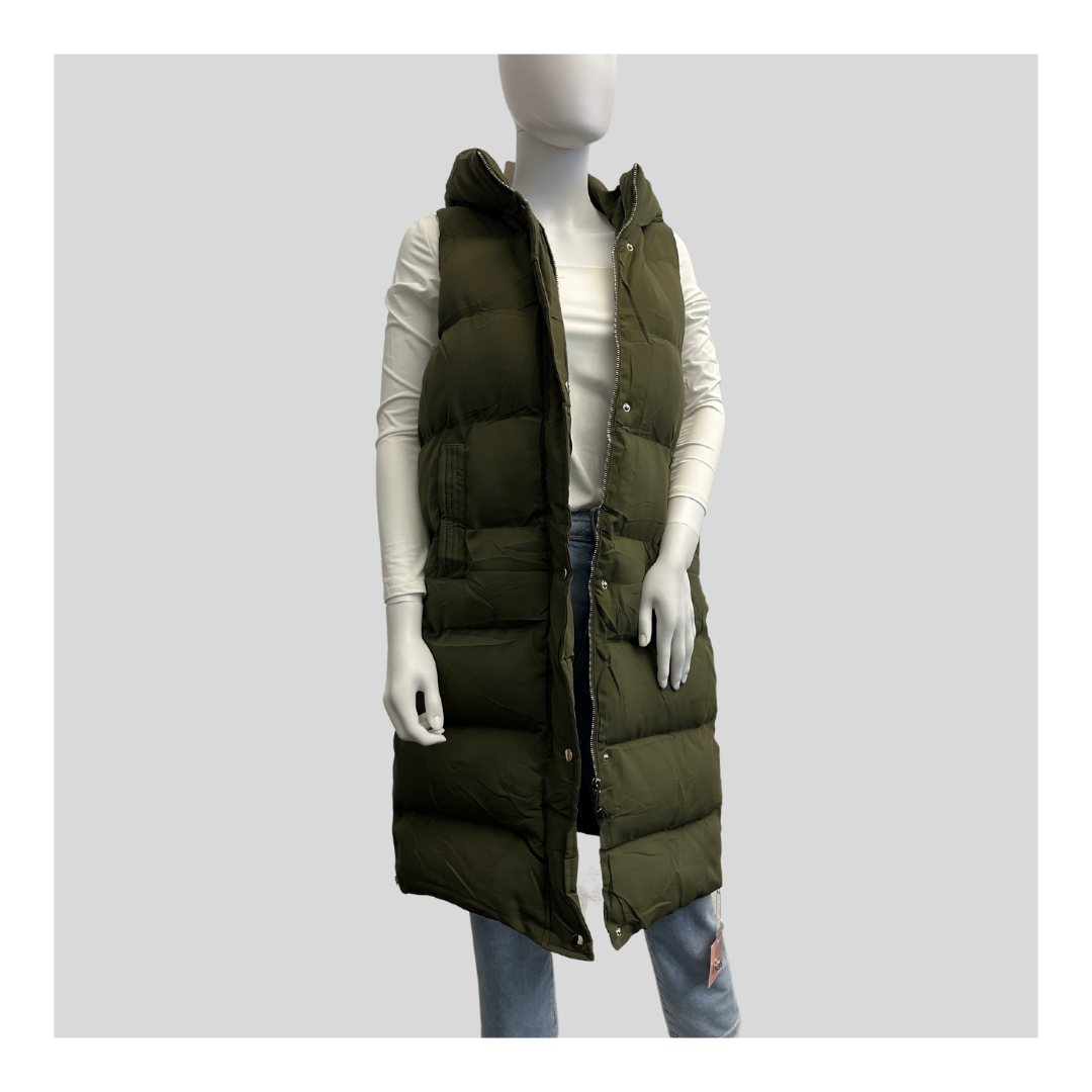 Lange Steppweste "Khaki"