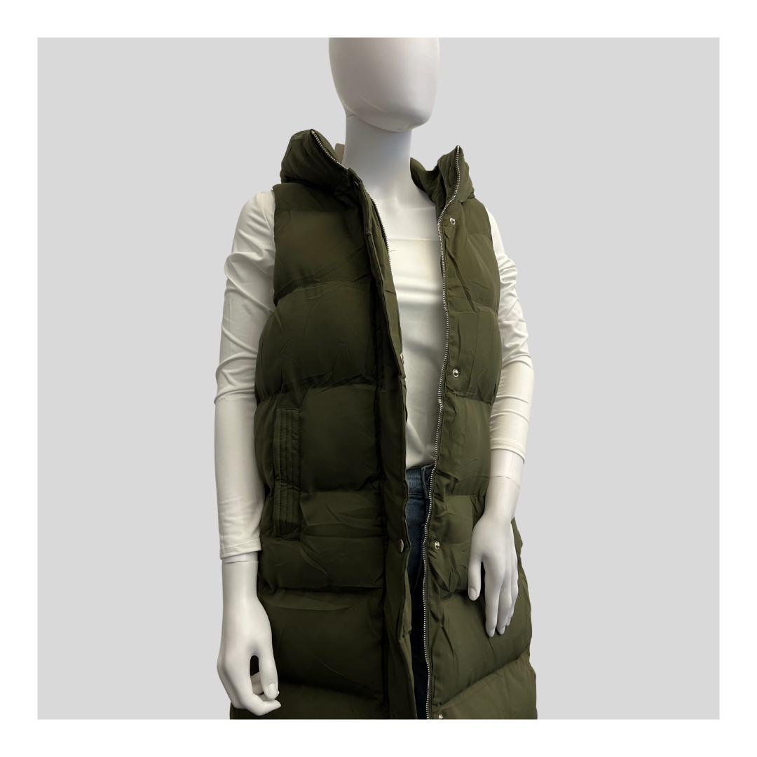 Lange Steppweste "Khaki"