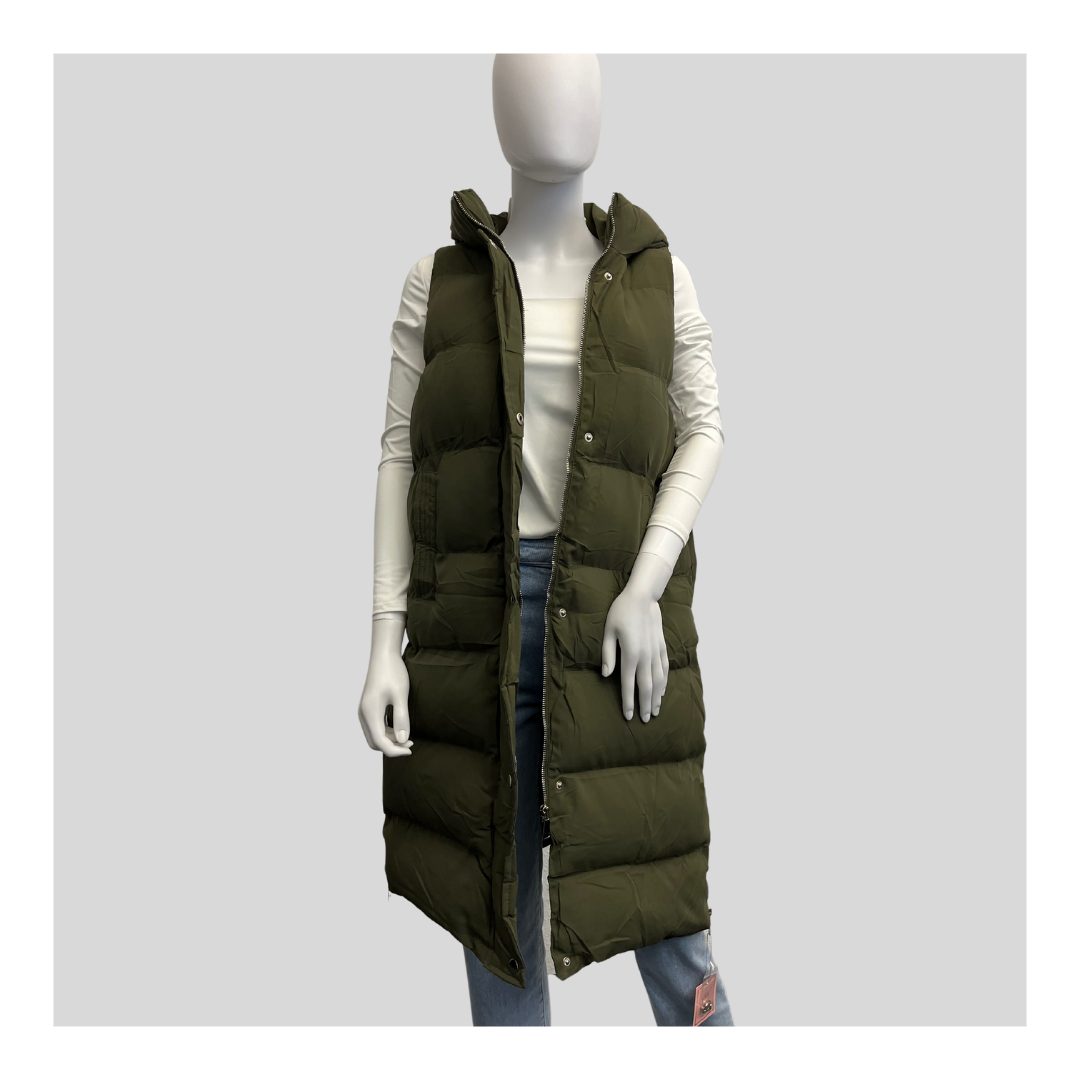 Lange Steppweste "Khaki"