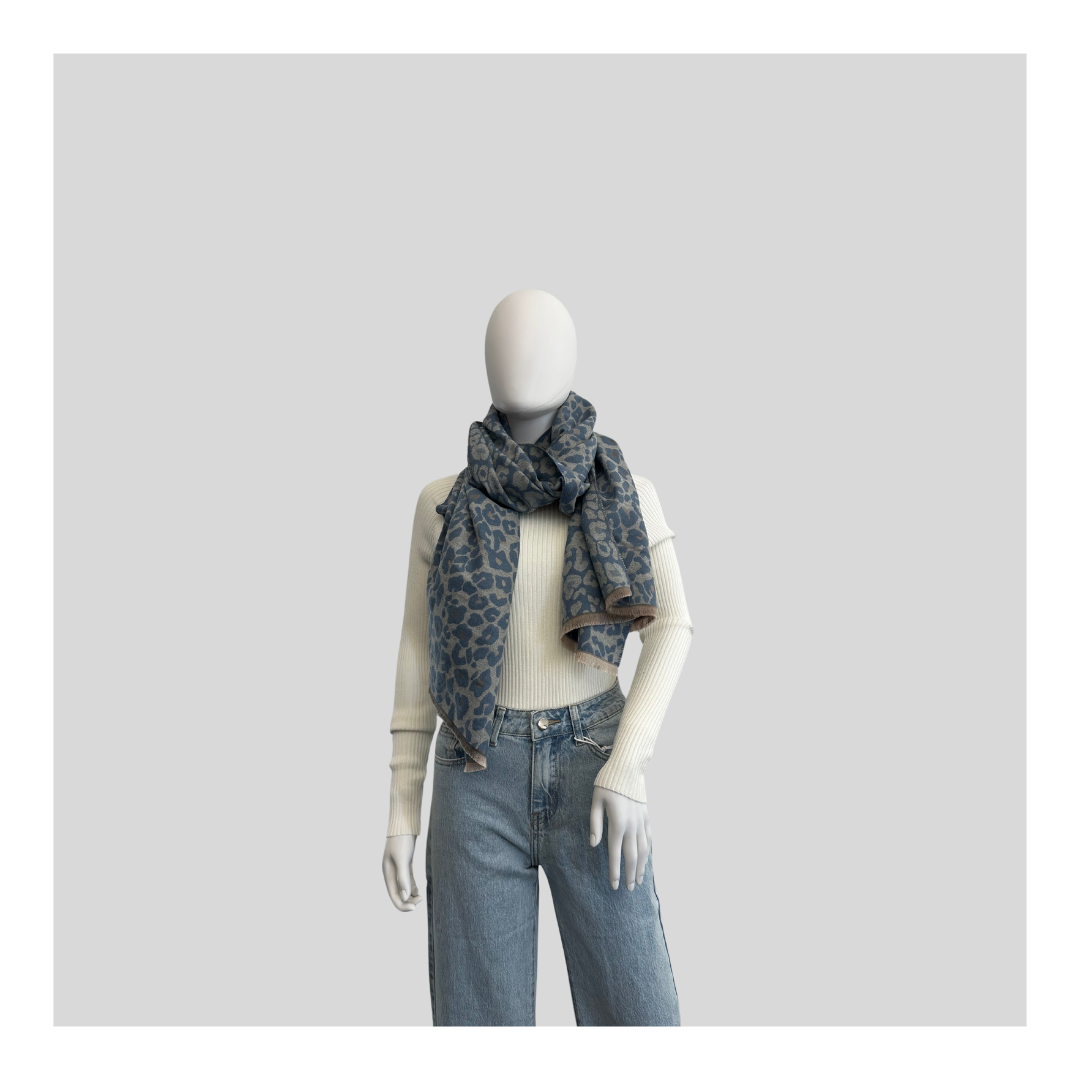 Schal lang Leo blau beige oder schwarz