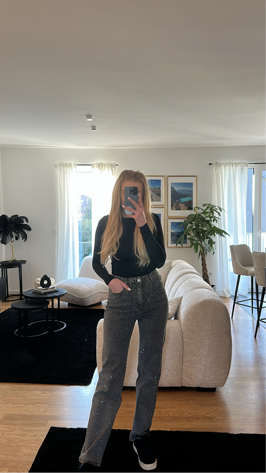 Jeans Hose "Strass Wide Leg"