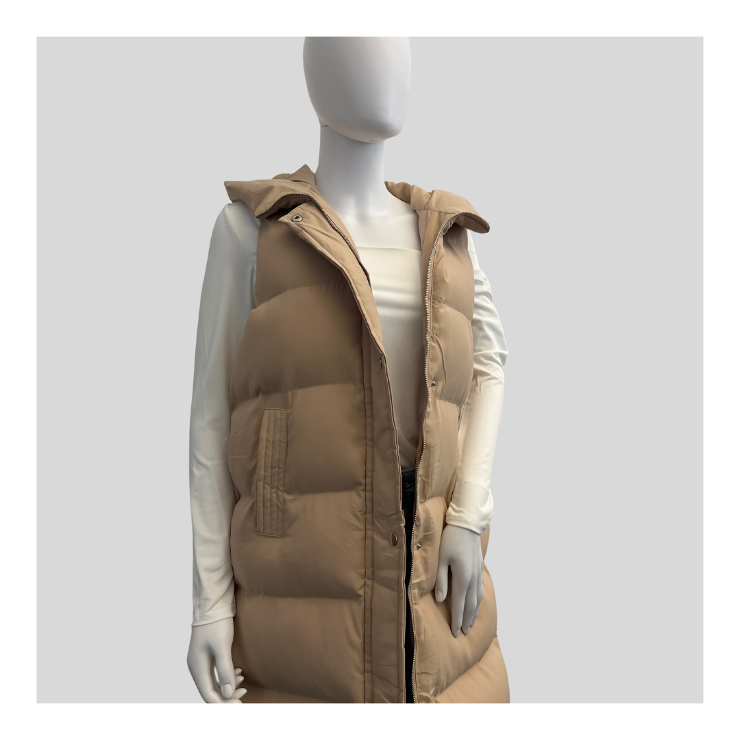 Lange Steppweste "Beige"