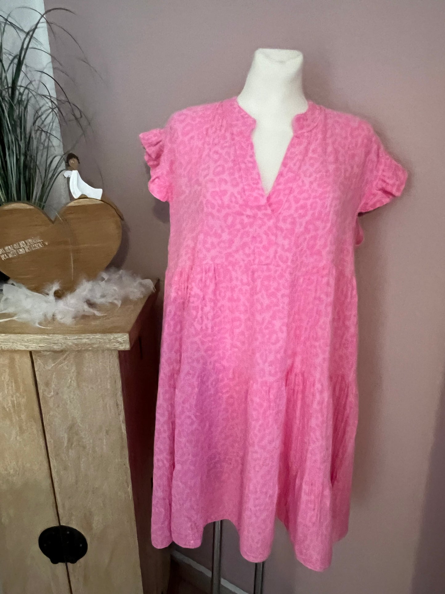 Rosa /hellpink Musselin Kleid "Kurz - Leo"