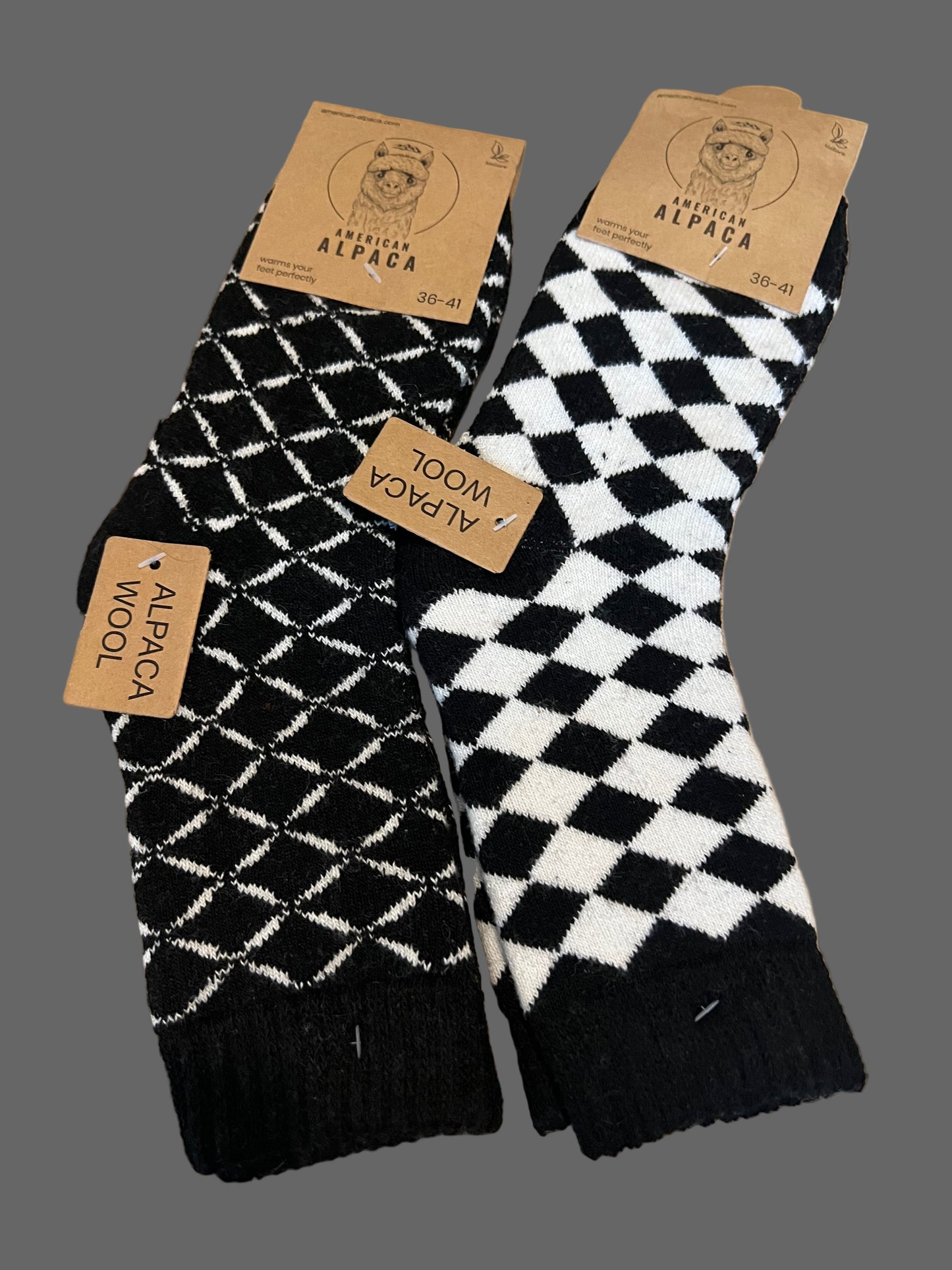 Alpaca Socken schwarz weiß Gr 36-41