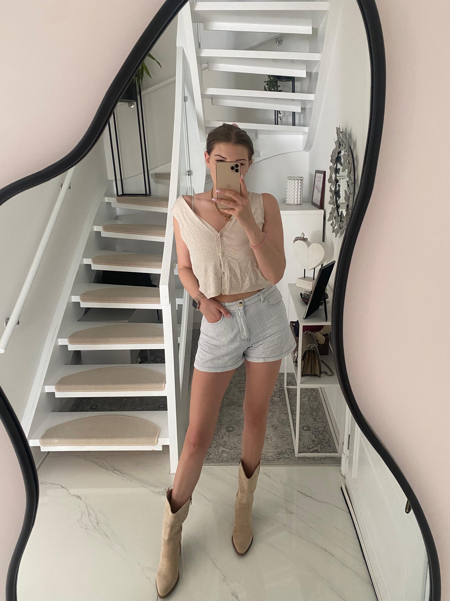 Midi Cowboy Stiefel "Nora - Beige"