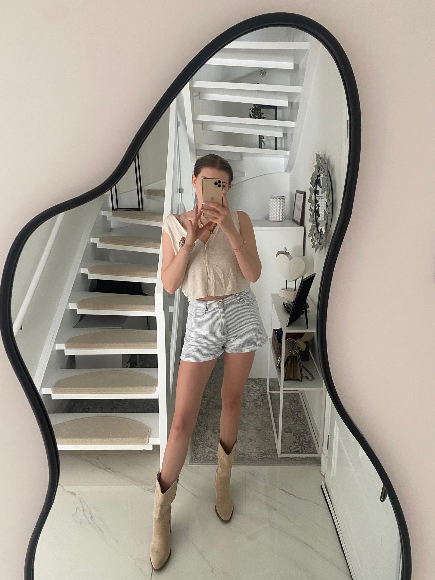 Midi Cowboy Stiefel "Nora - Beige"