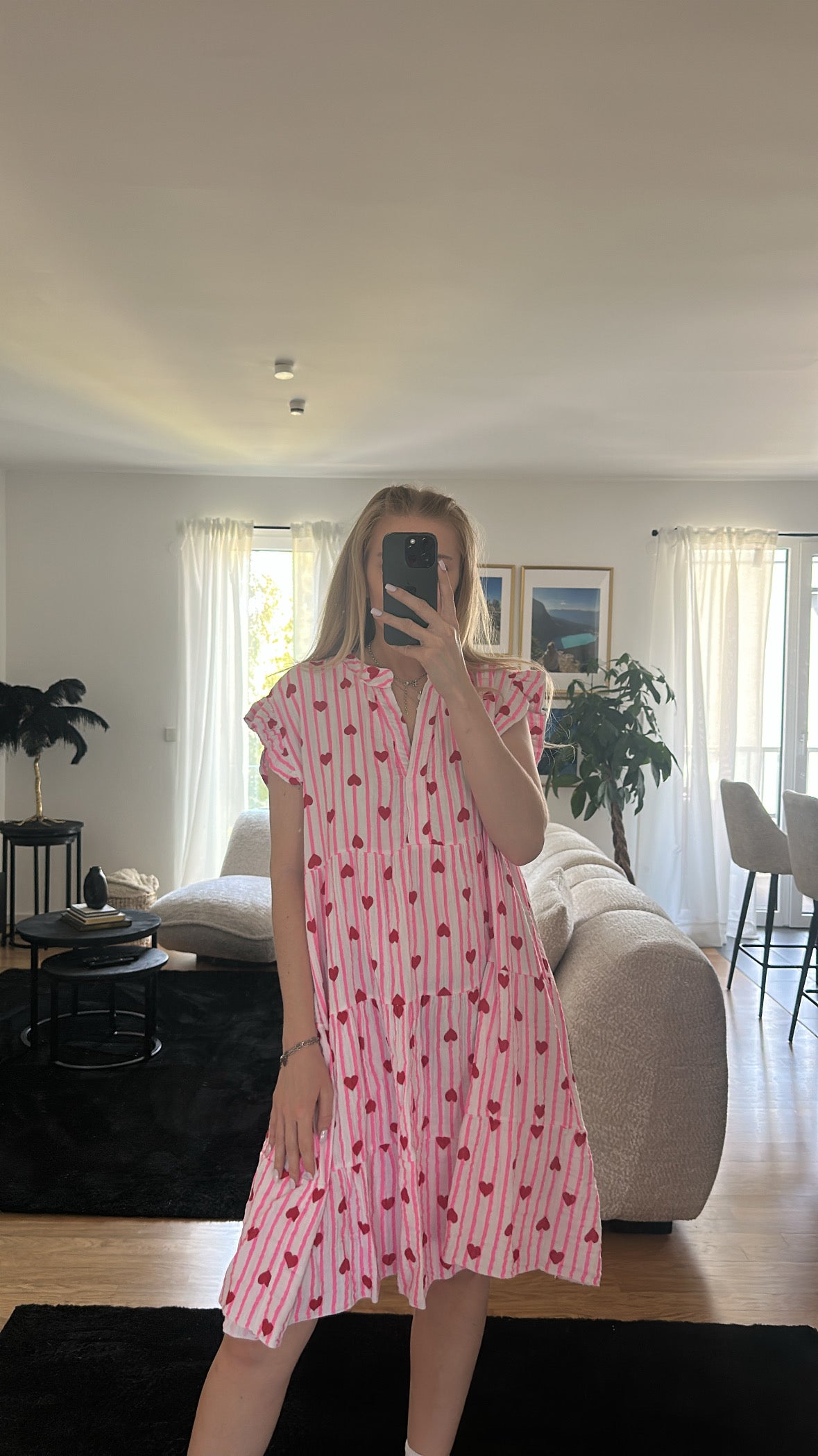 weiss rosa Musselin Kleid "Kurz - Herz"