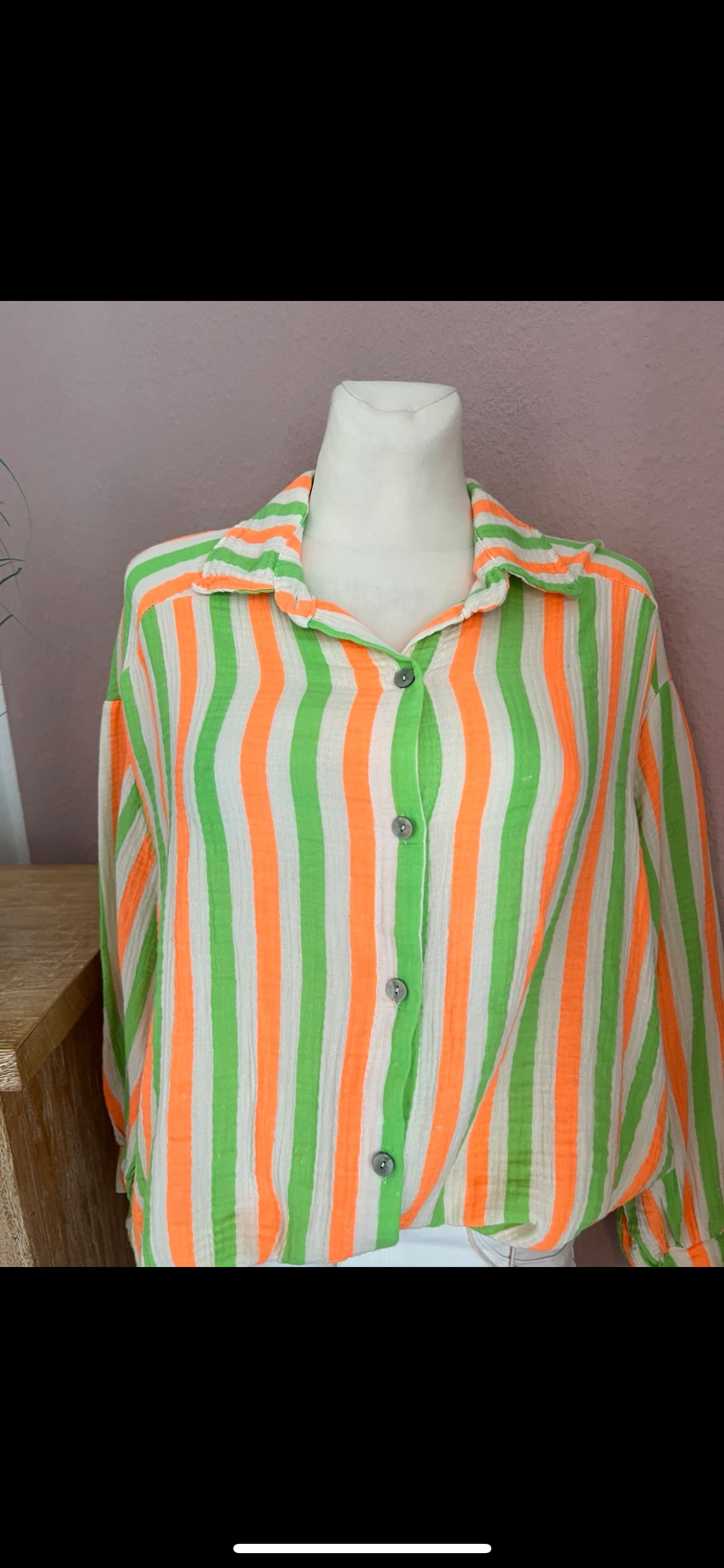 Musselin Bluse neon gestreift Langarm