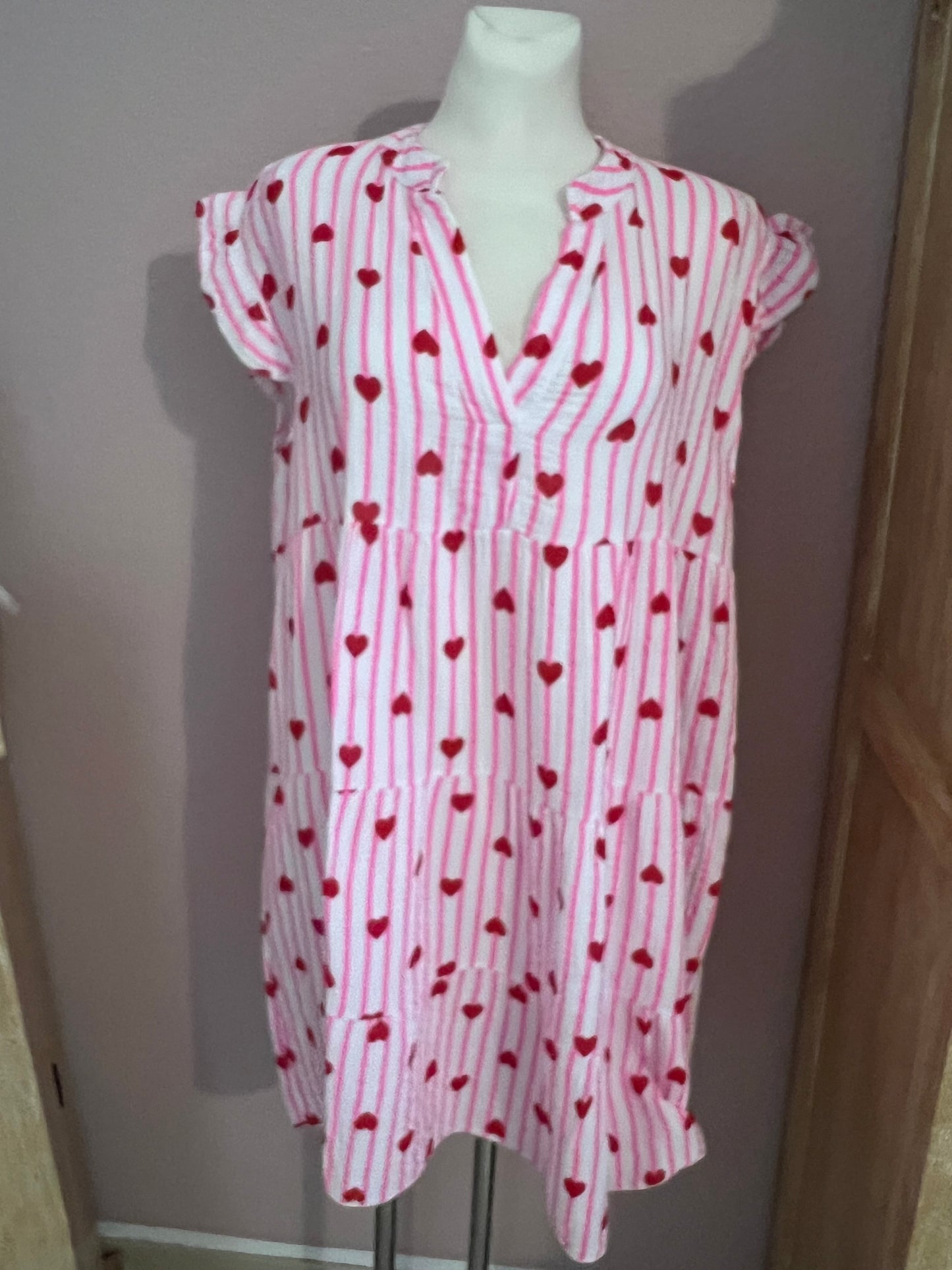 weiss rosa Musselin Kleid "Kurz - Herz"