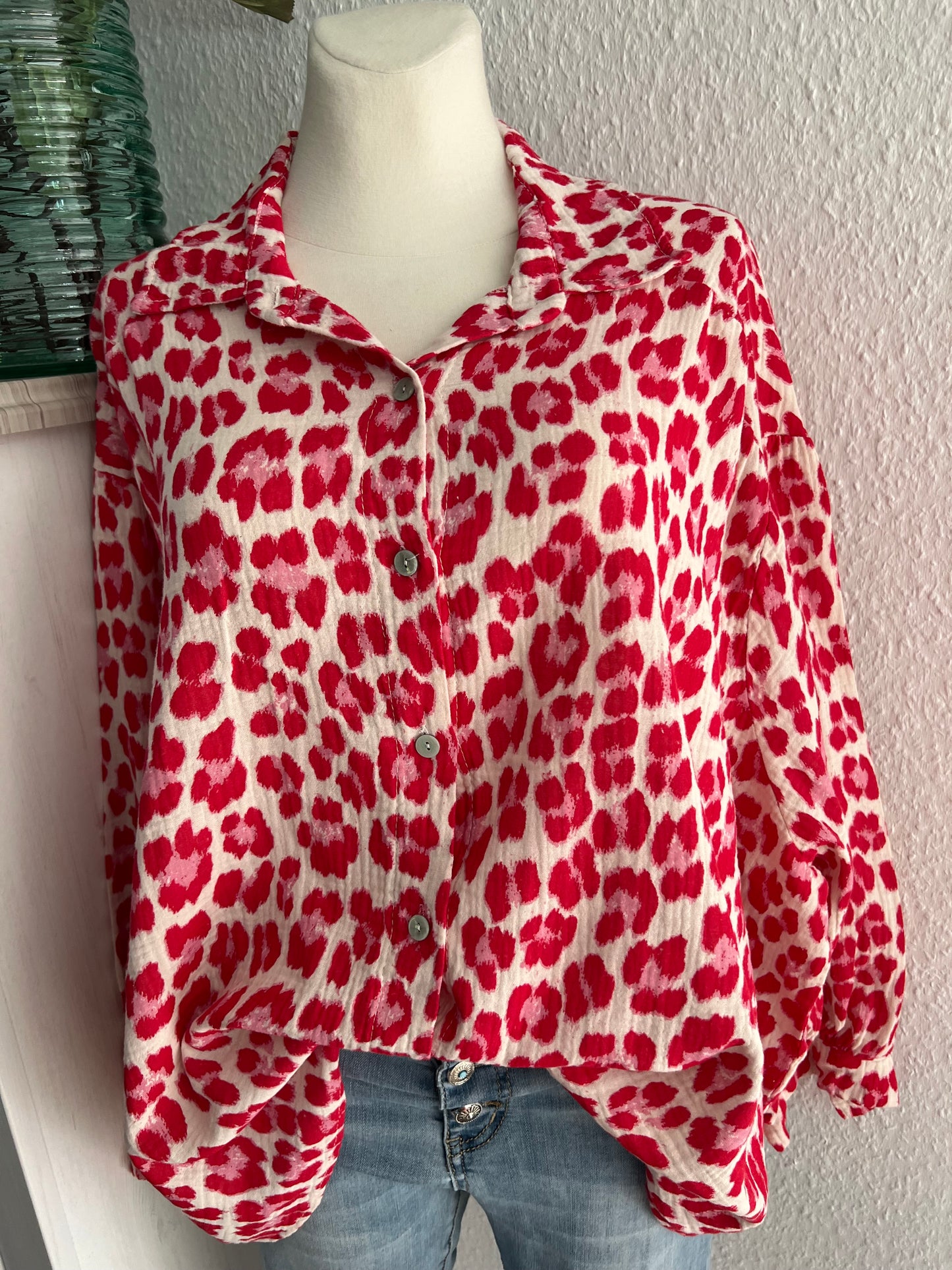 Musselin Bluse Leo rot rosa
