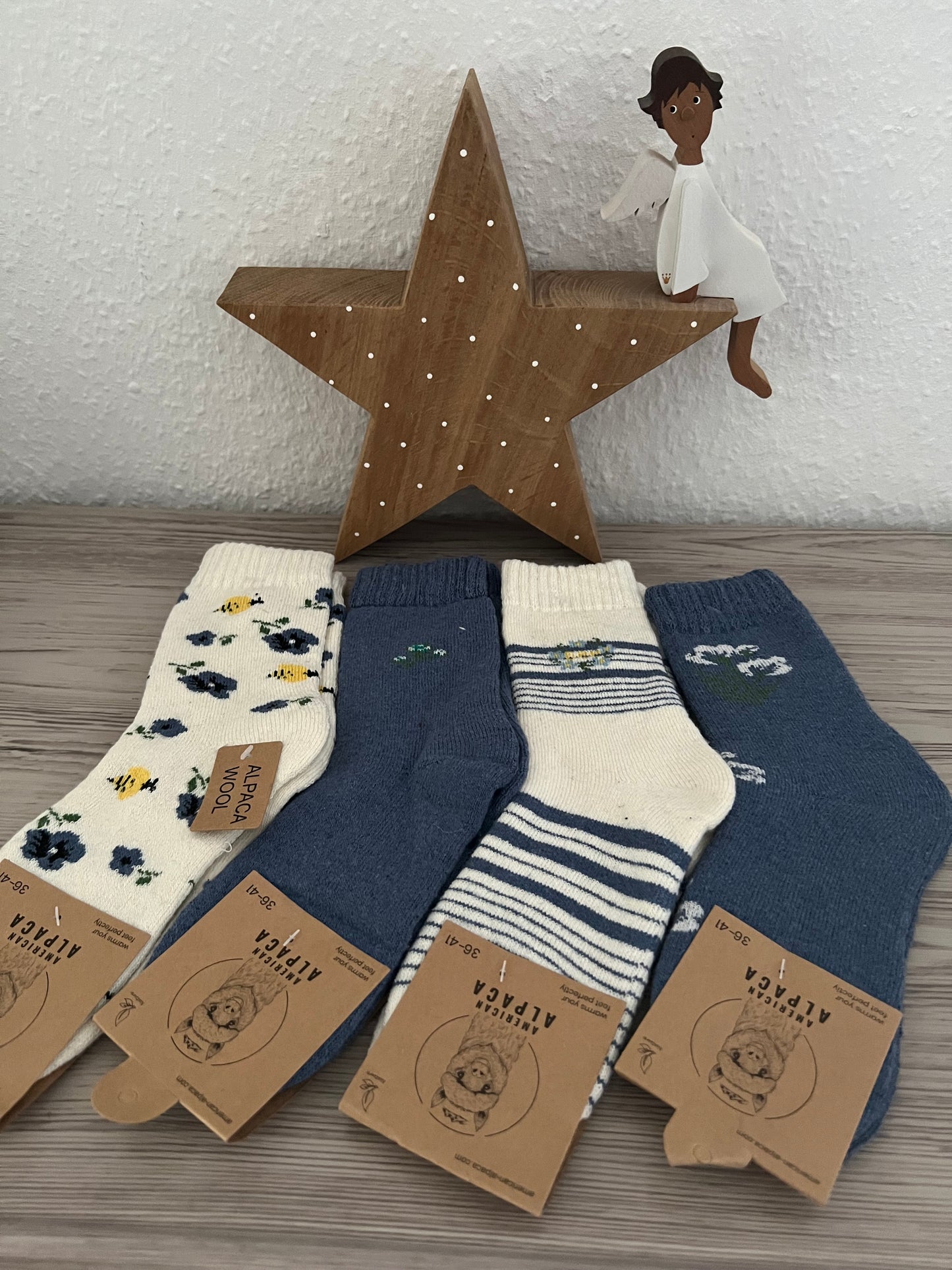 Alpaca Socken blau / creme 36-41