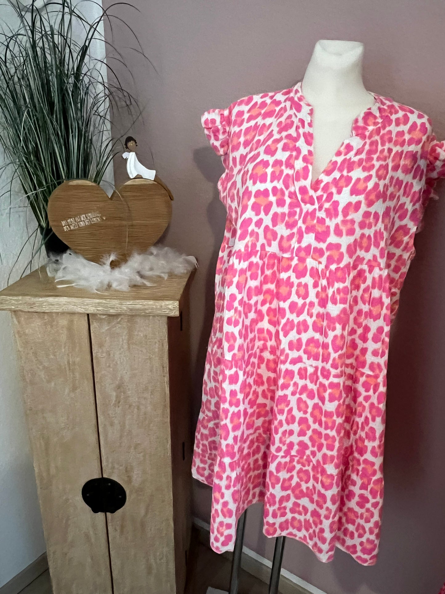 Pink/Orange/weiss Musselin Kleid "Kurz - Leo"