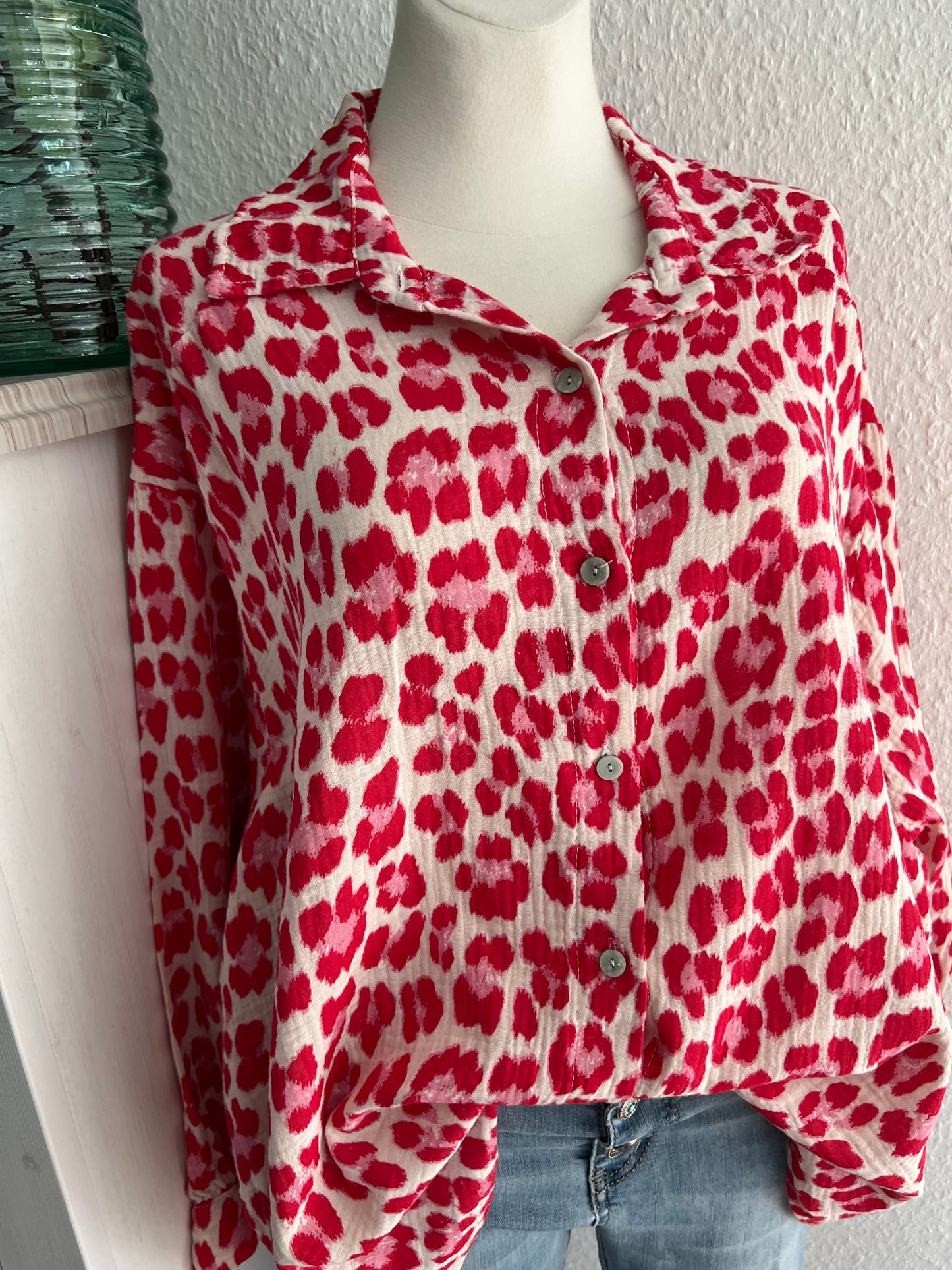 Musselin Bluse Leo rot rosa