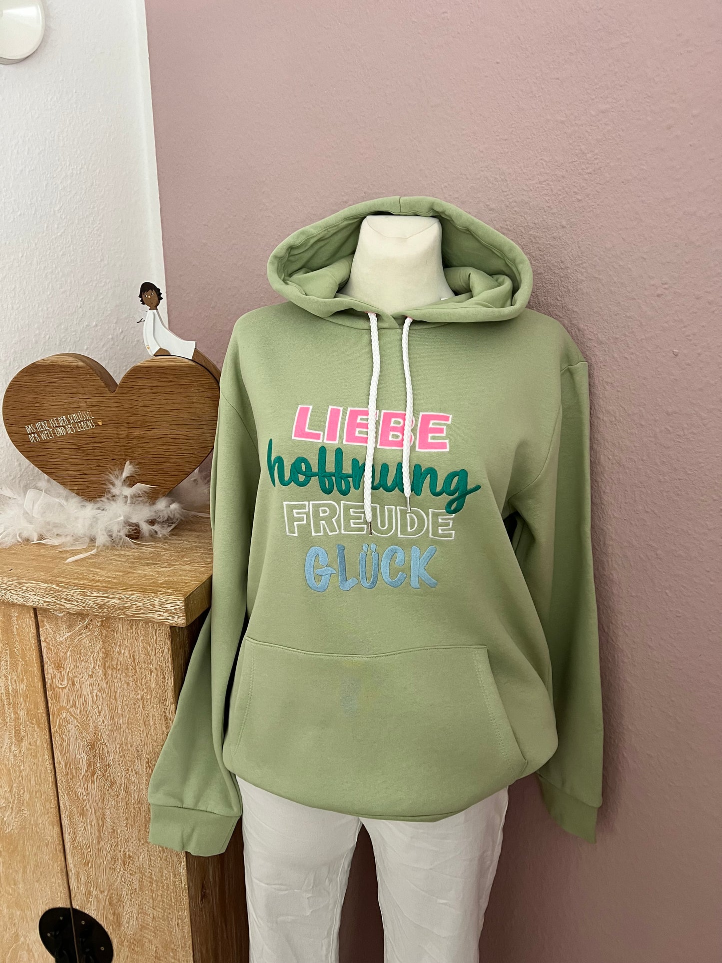 Zwillingsherz Hoodie Liebe Hoffnung Glück Salbei