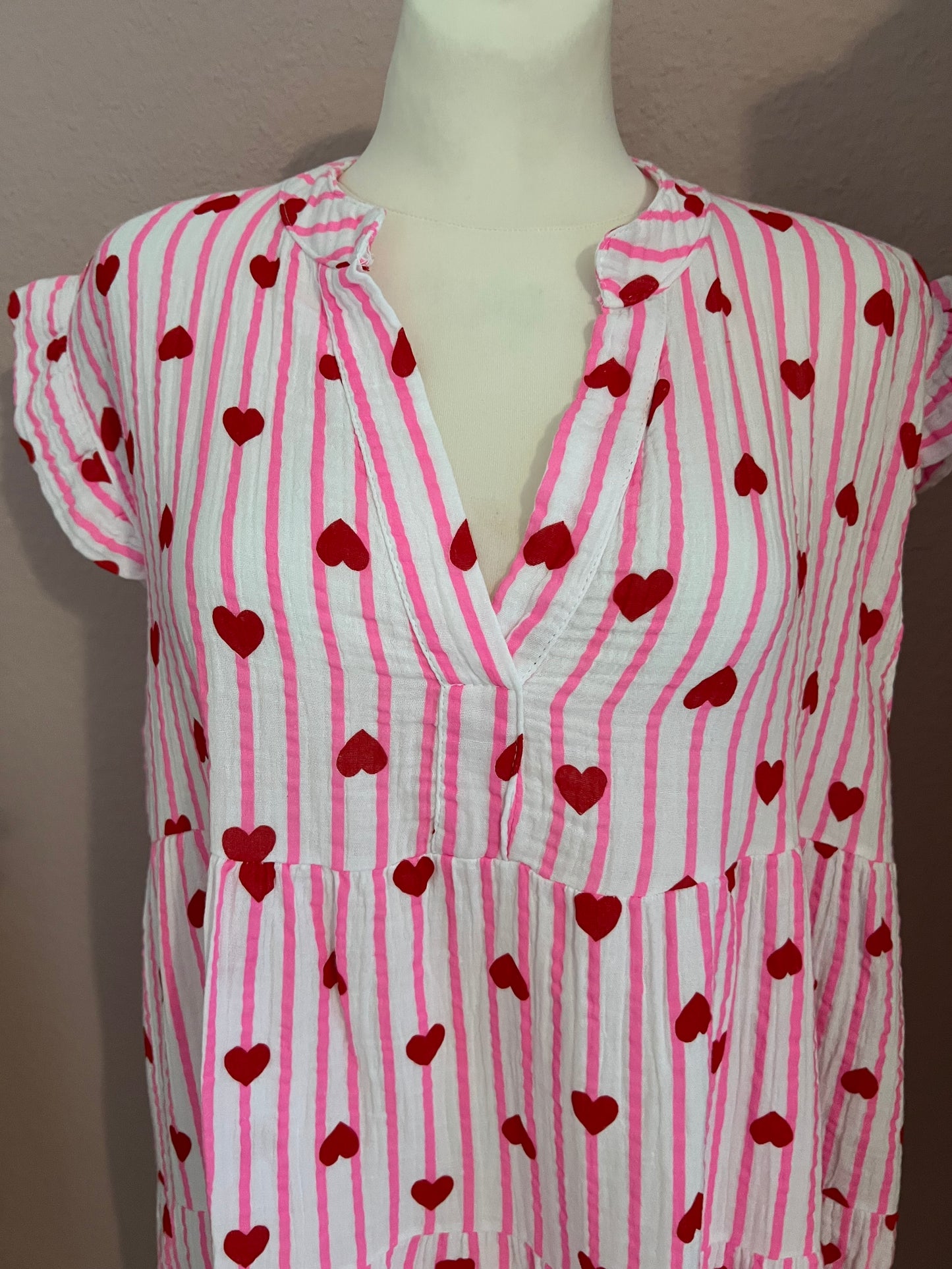 weiss rosa Musselin Kleid "Kurz - Herz"