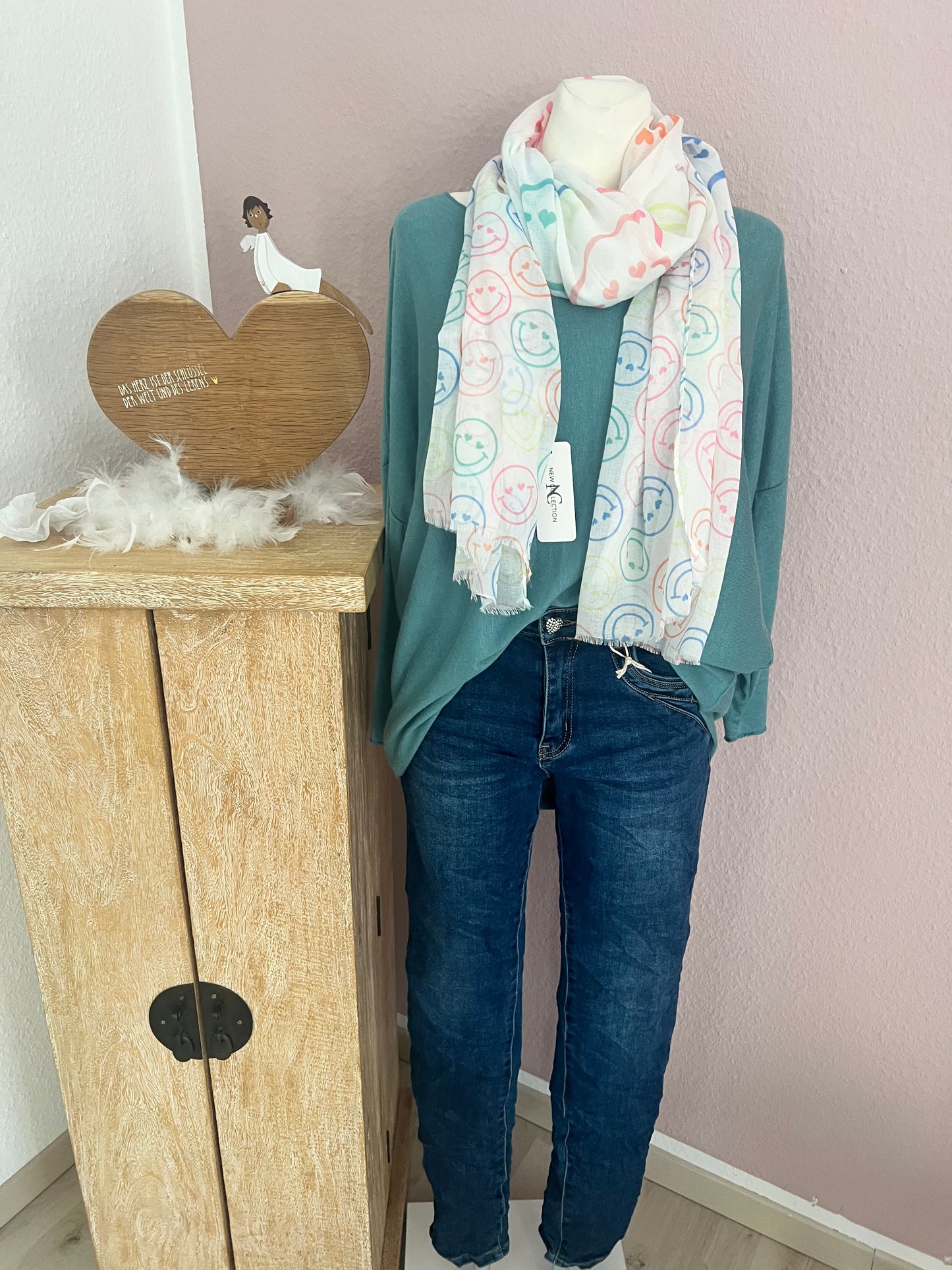 Karo Star Jeans Hose mit Herz Knopf “2648”