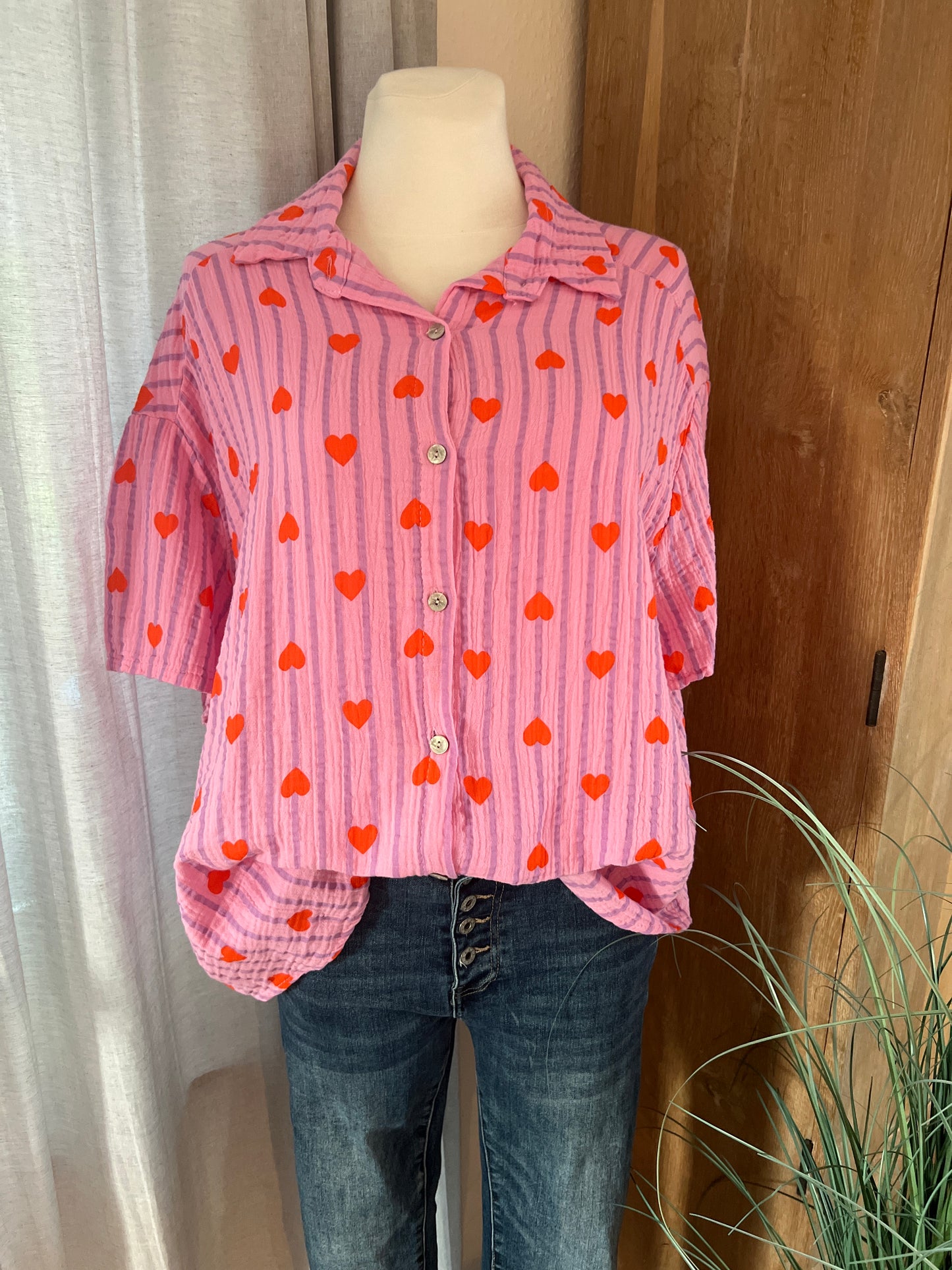 Musselin Bluse Herz rose  flieder   Kurzarm ❤️