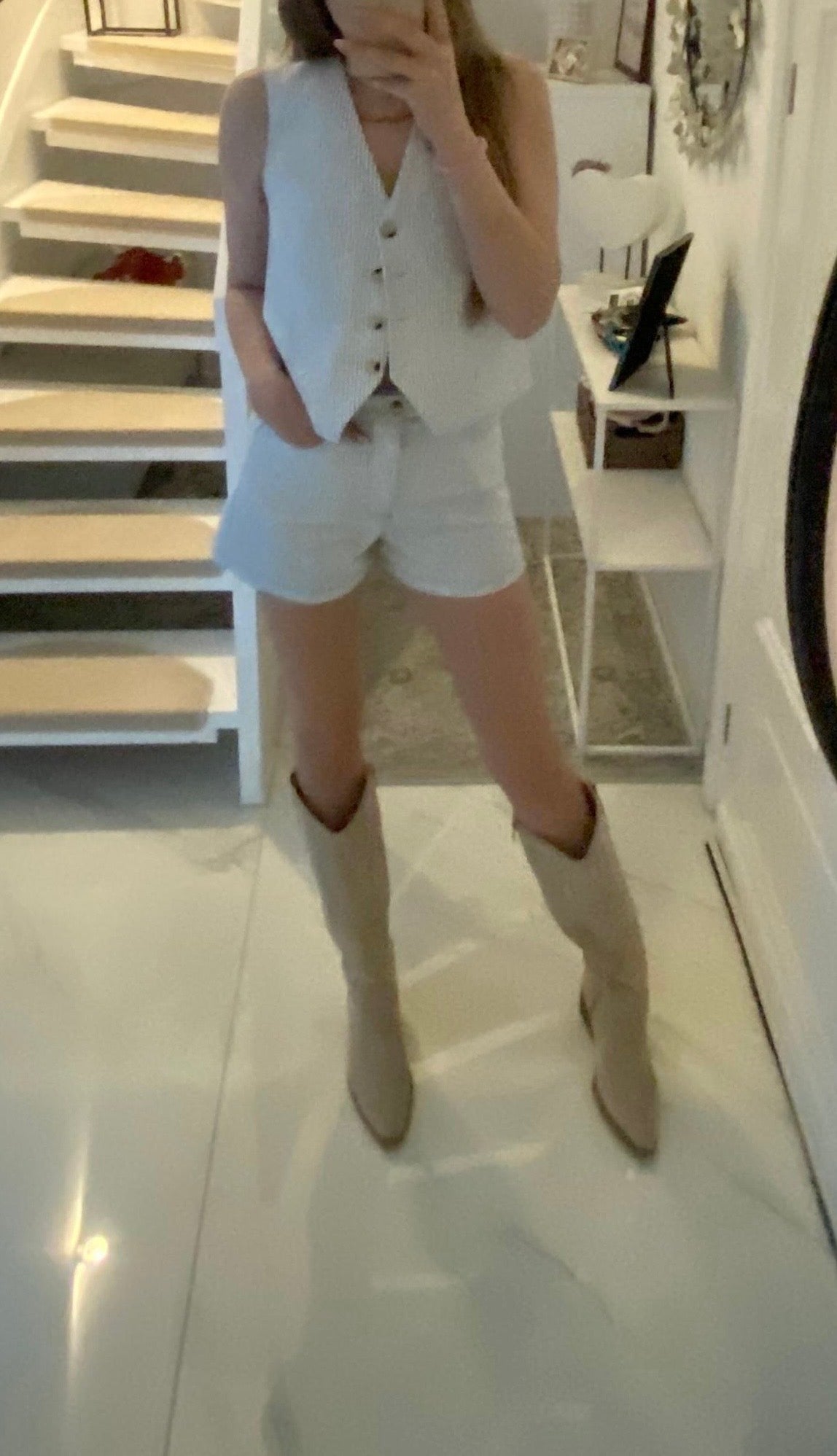 Beige Cowboy Stiefel "Emma"