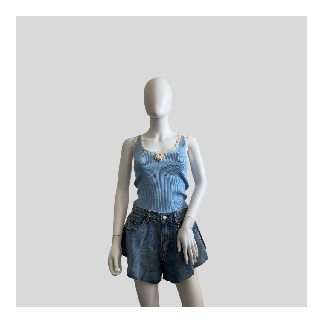 Top mit Blume "Blau"