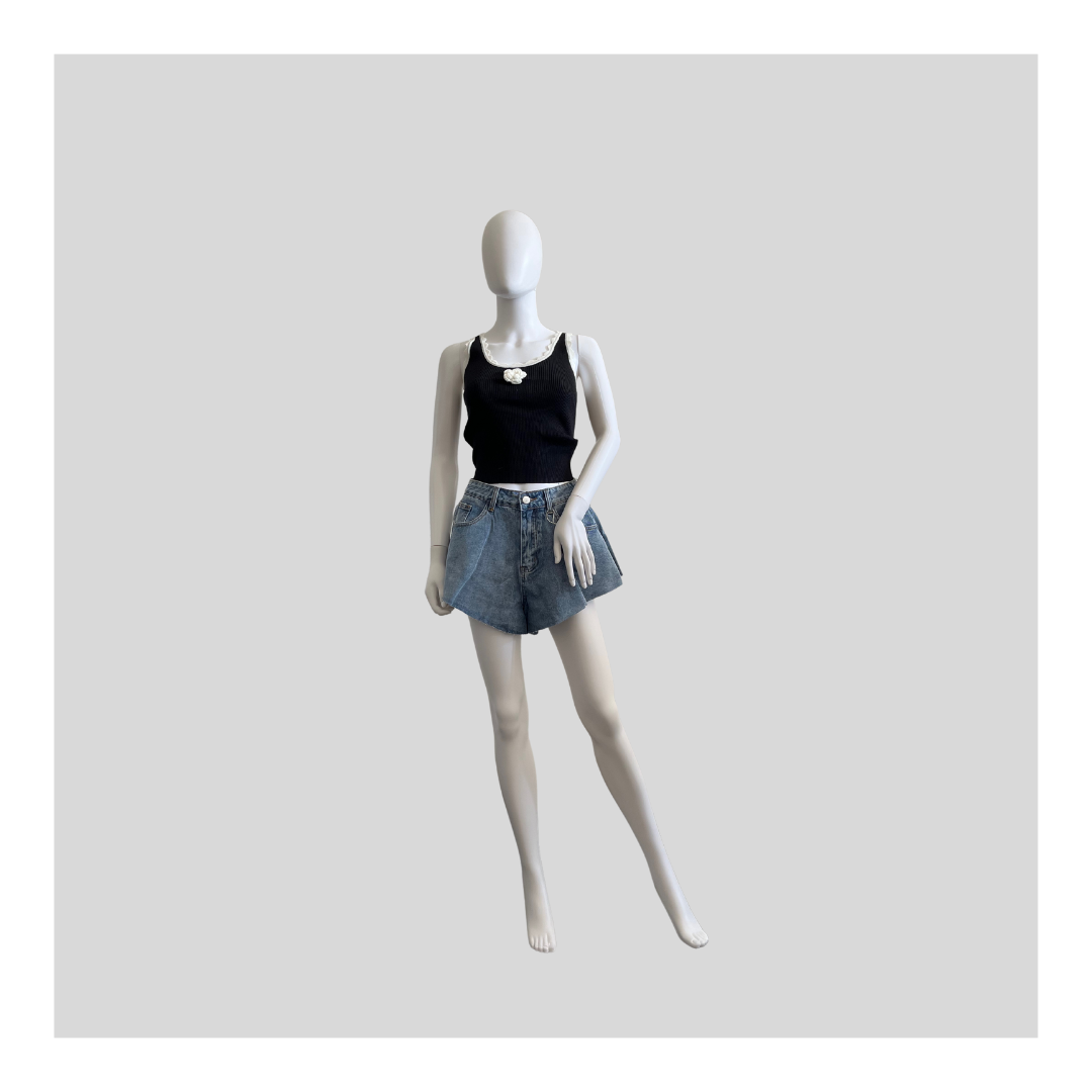 Top mit Blume "Schwarz"