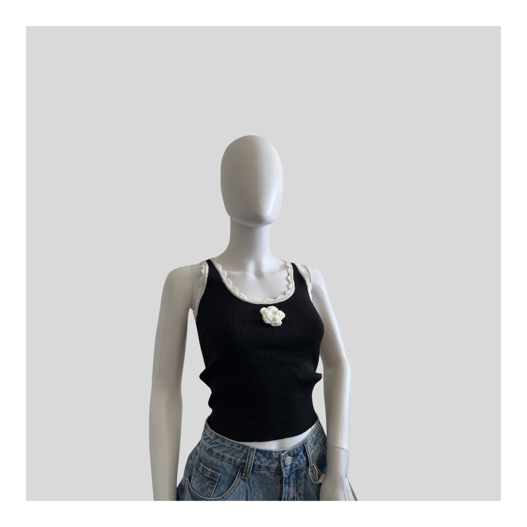 Top mit Blume "Schwarz"