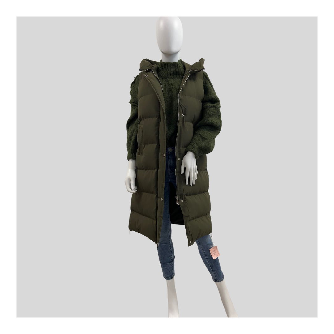 Lange Steppweste "Khaki"