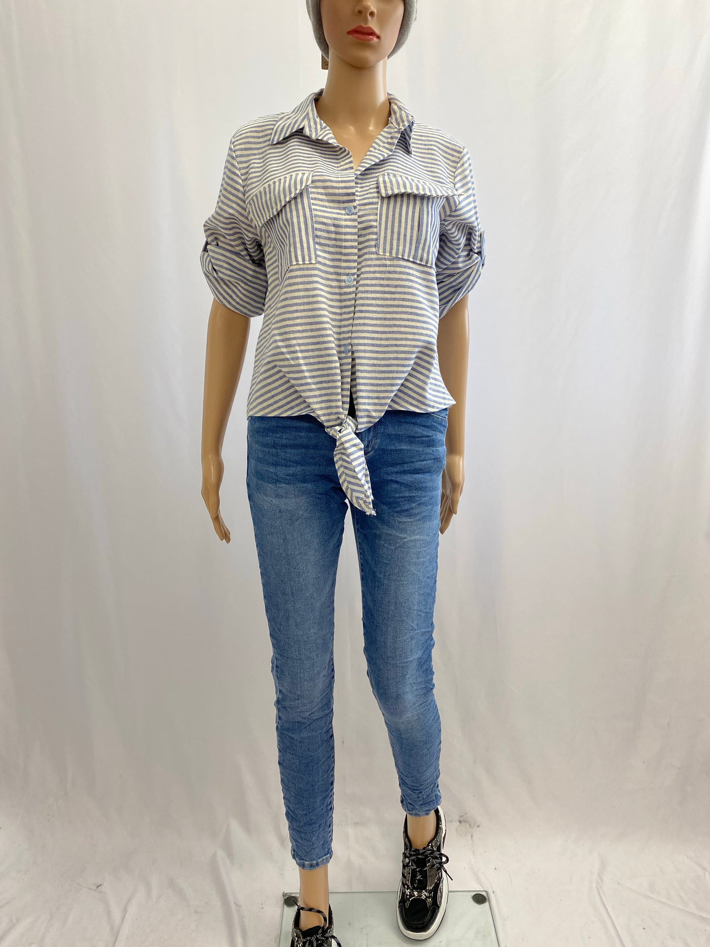 Blau gestreifte Bluse "Knoten"