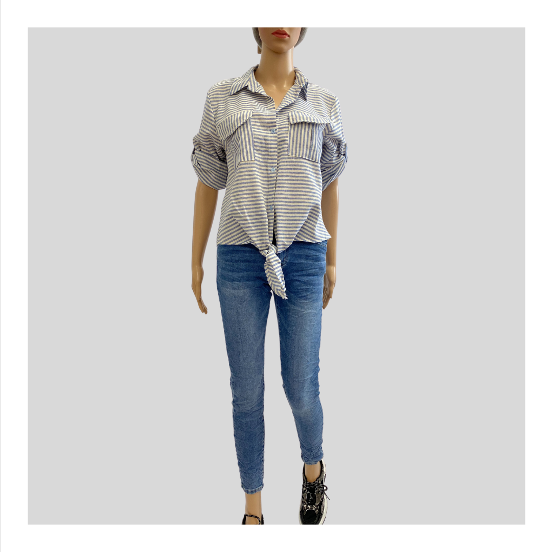 Blau gestreifte Bluse "Knoten"