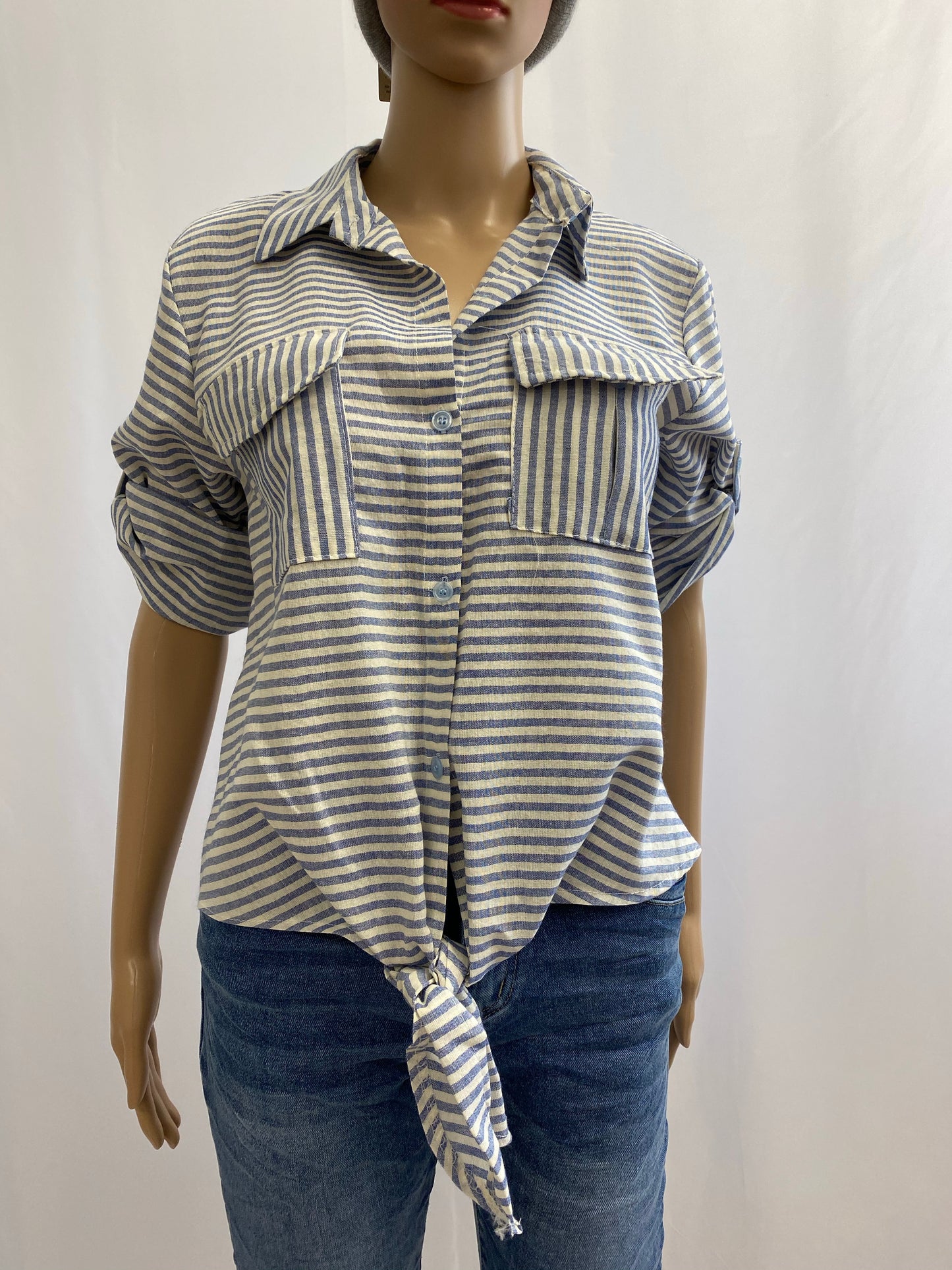 Blau gestreifte Bluse "Knoten"