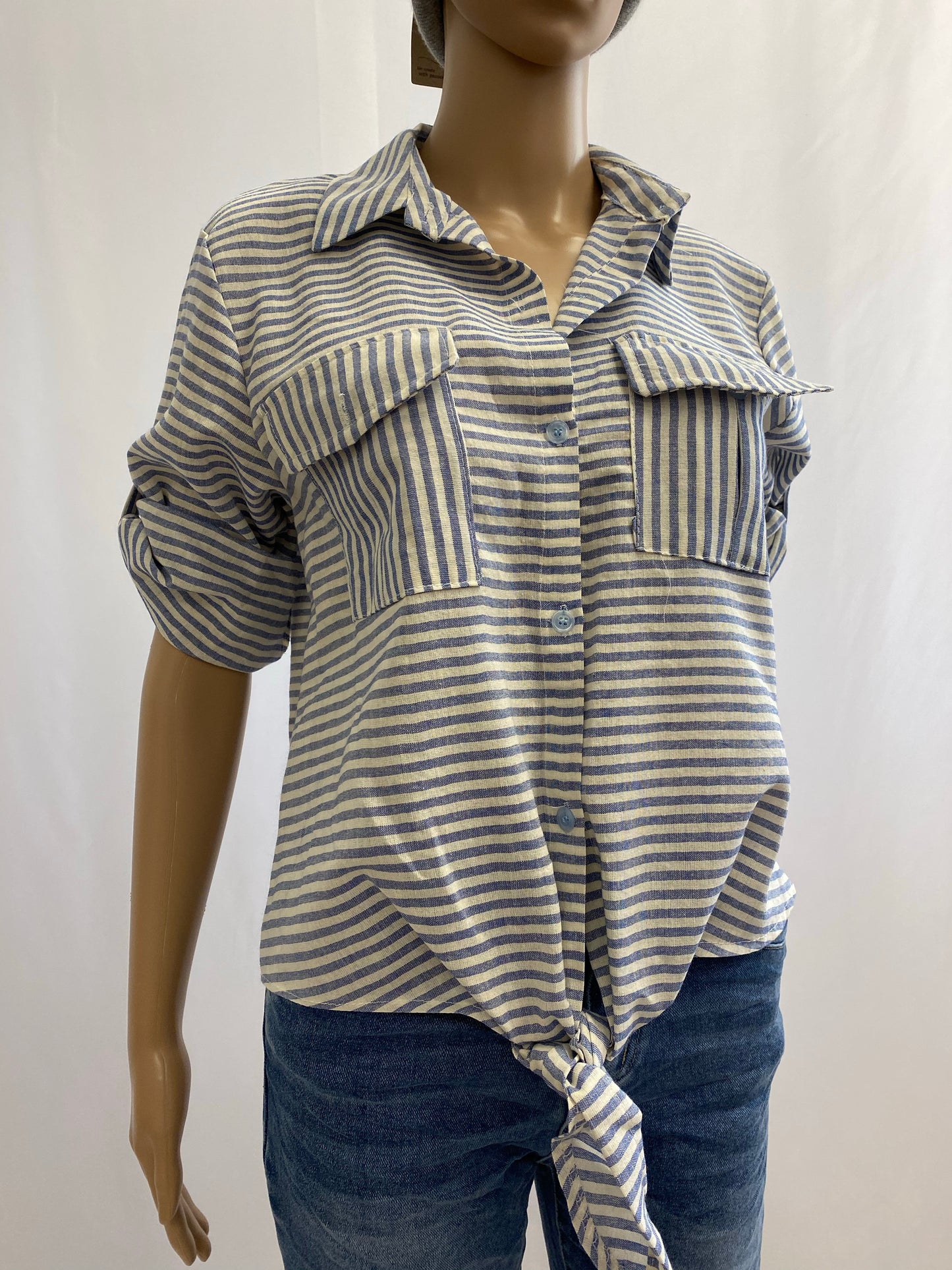 Blau gestreifte Bluse "Knoten"