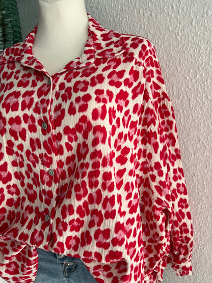 Musselin Bluse Leo rot rosa