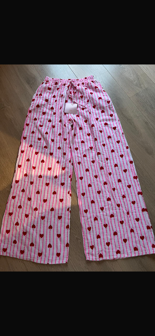 Musselin Hose lang mit Herz pink weiß