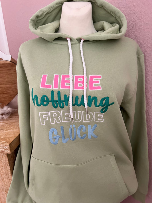 Zwillingsherz Hoodie Liebe Hoffnung Glück Salbei
