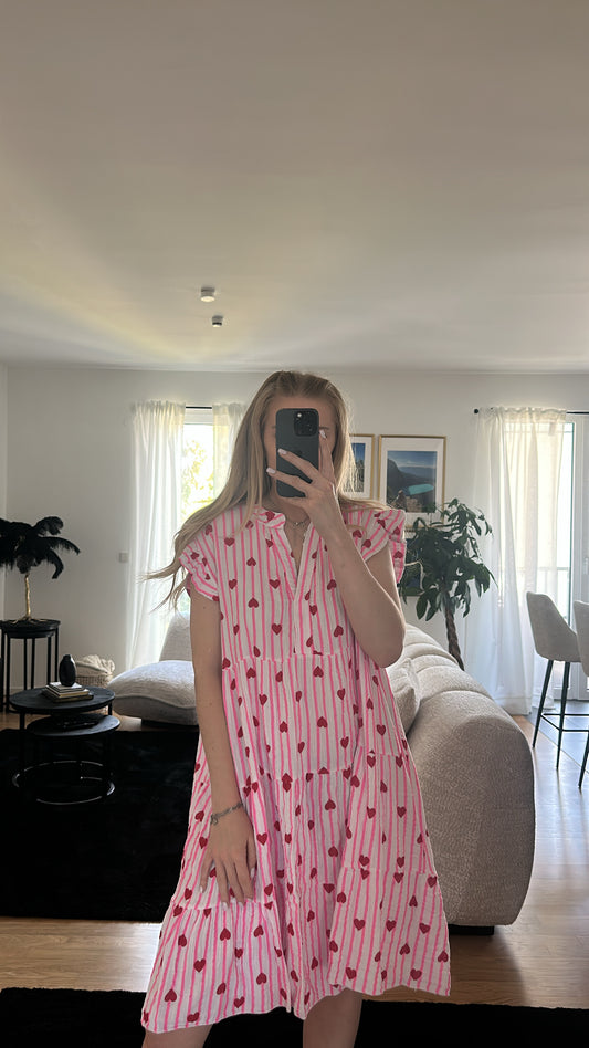 weiss rosa Musselin Kleid "Kurz - Herz"