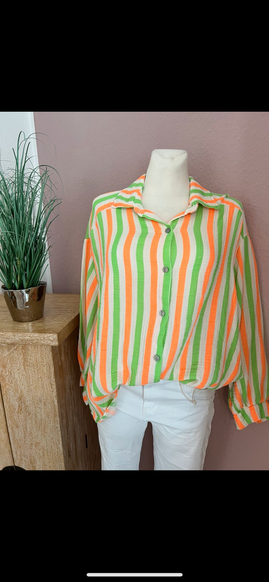 Musselin Bluse neon gestreift Langarm