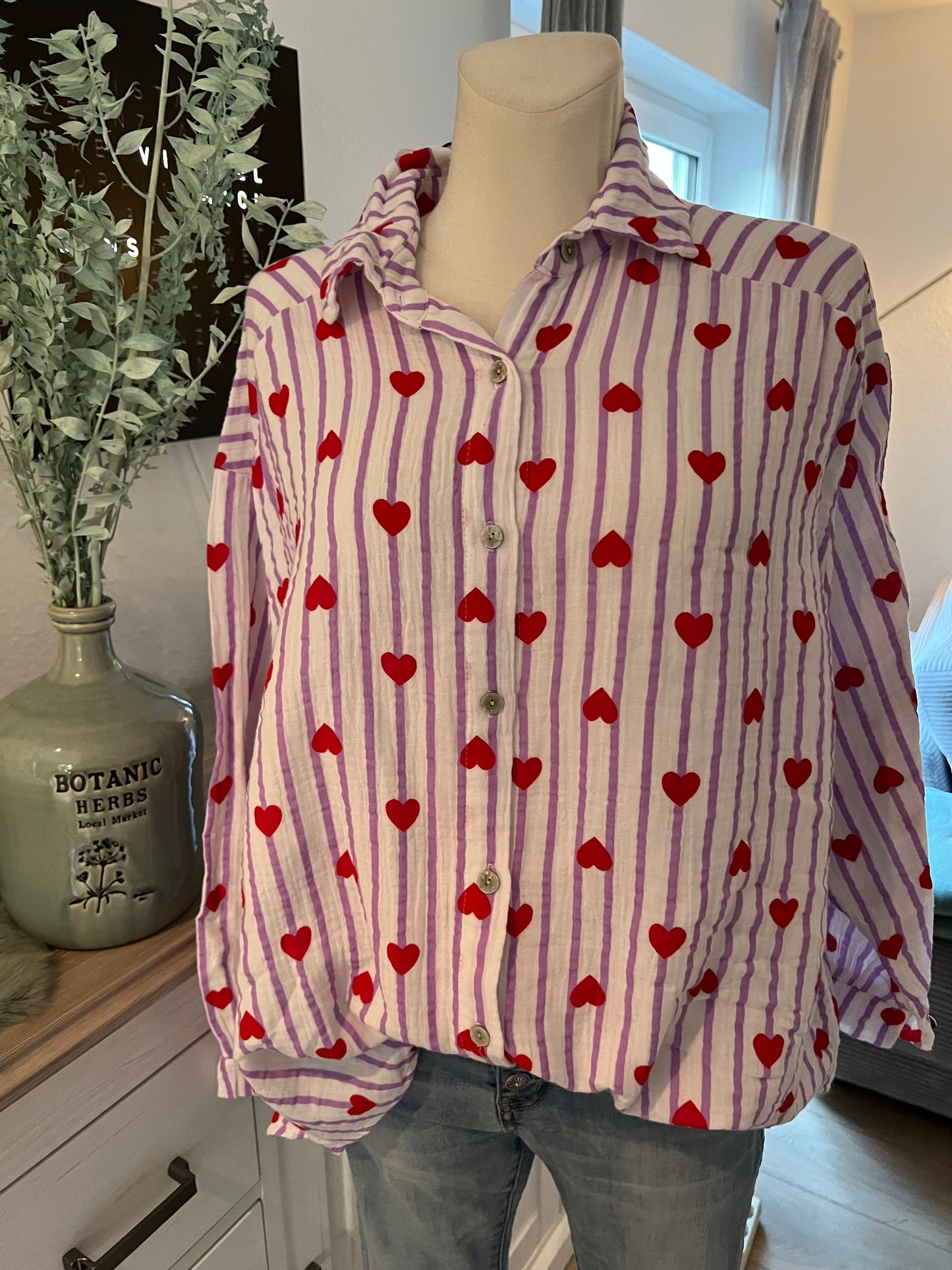 Musselin Bluse flieder gestreift