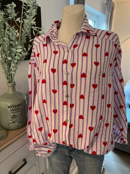 Musselin Bluse flieder gestreift