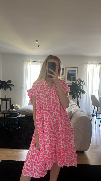 Pink/Orange/weiss  Musselin Kleid "Kurz - Leo"