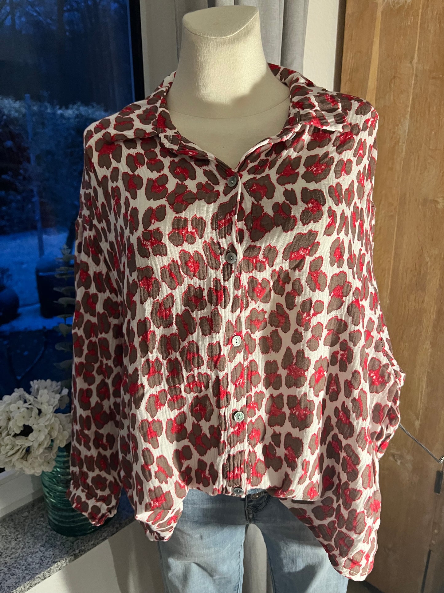 Musselin Bluse braun rot