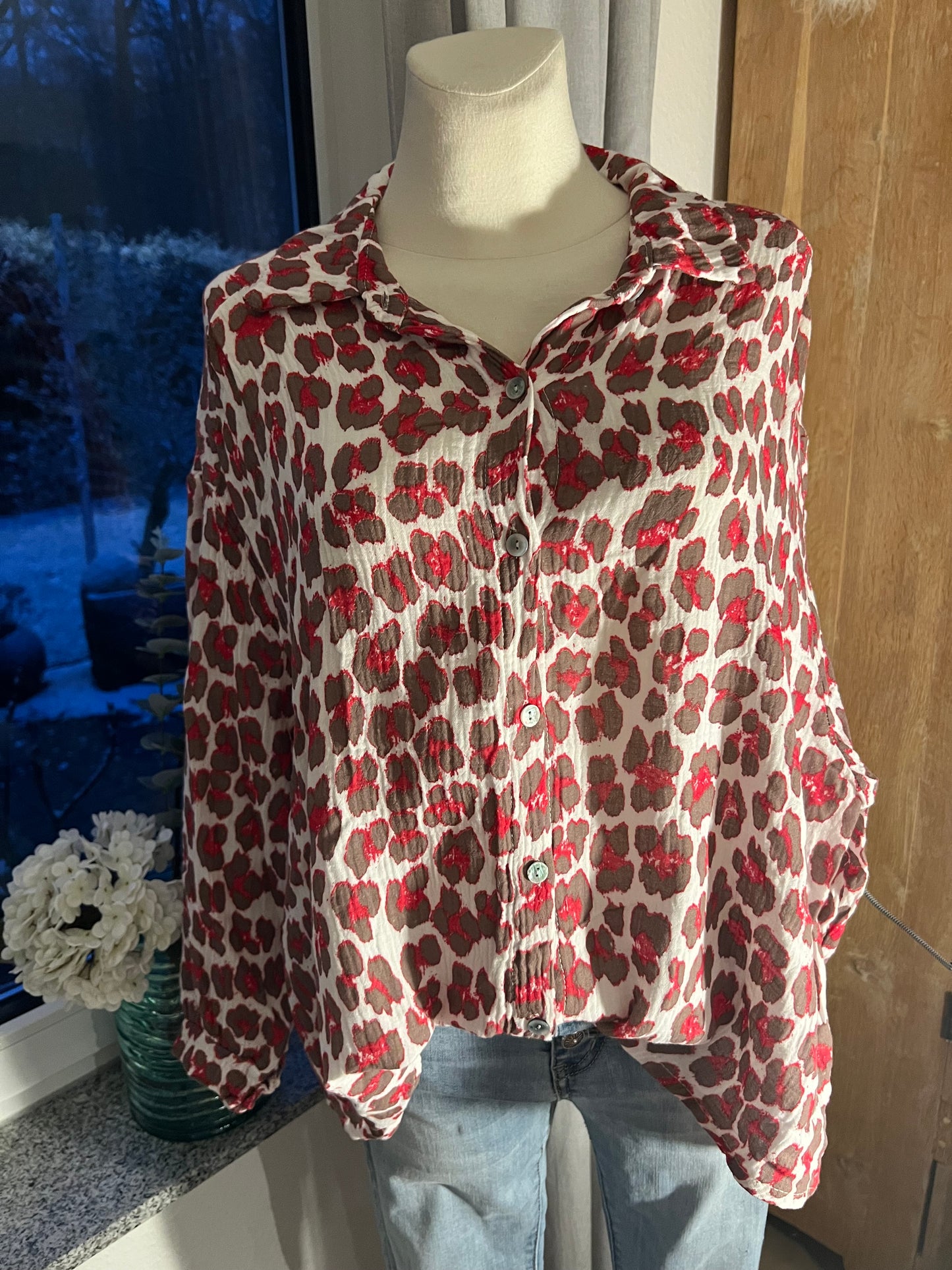 Musselin Bluse braun rot