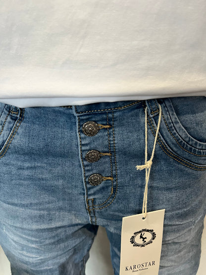 Karo Star Jeans in blau mit Knöpfen 8833