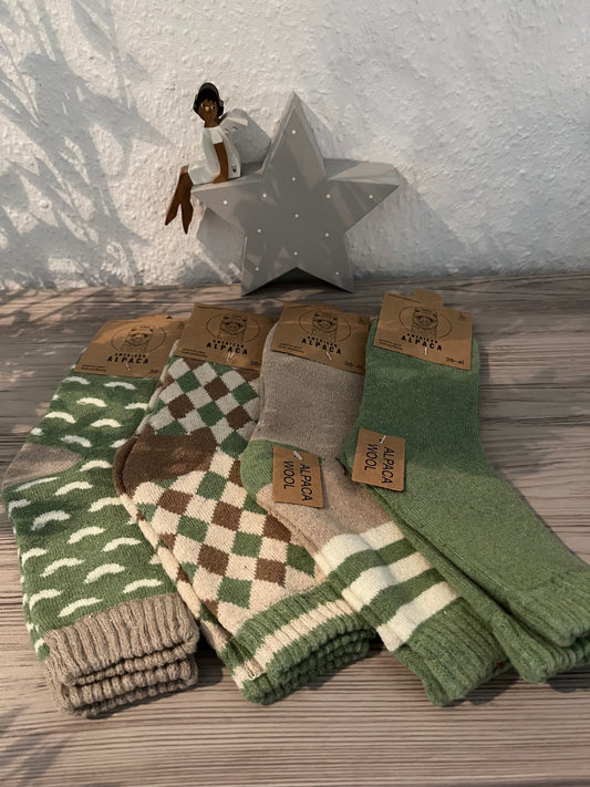 Alpaca Socken Gr 36-41 grün Creme