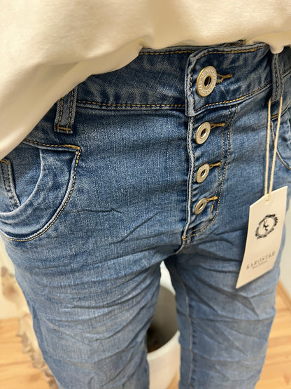 Karo Star Jeans mit Stretch und Knöpfen K 2530