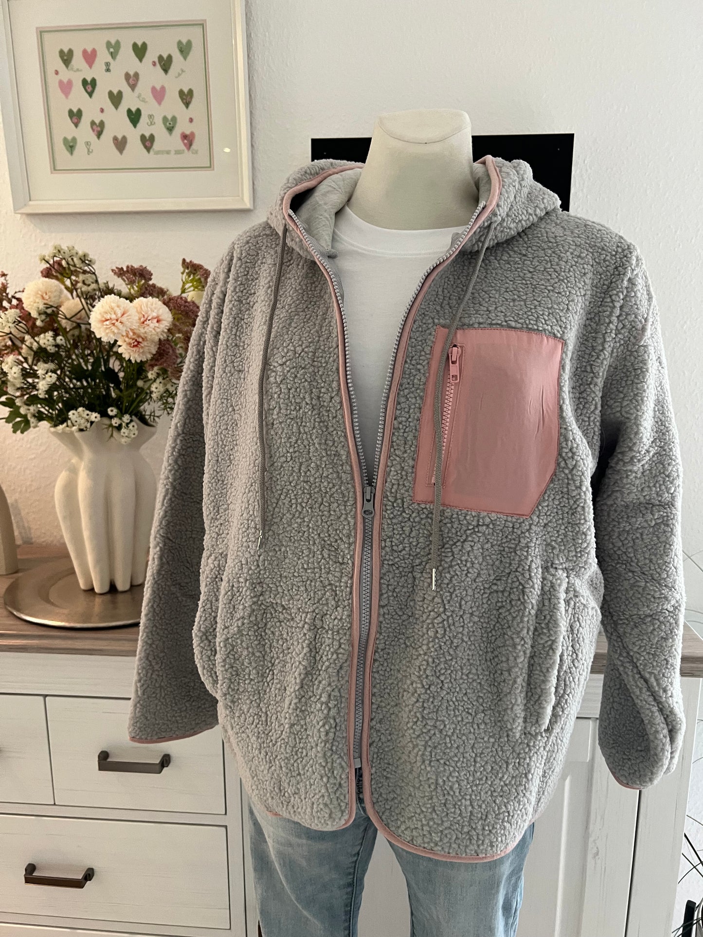 Teddy Jacke von Zwillingsherz in grau mit rosé Gr L