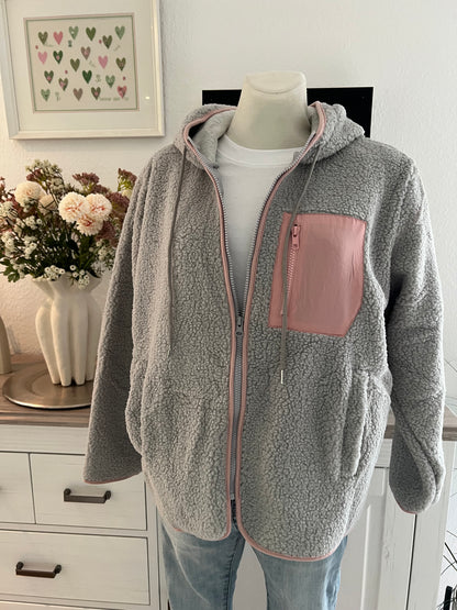 Teddy Jacke von Zwillingsherz in grau mit rosé Gr L