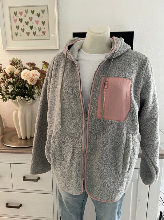 Teddy Jacke von Zwillingsherz in grau mit rosé Gr L