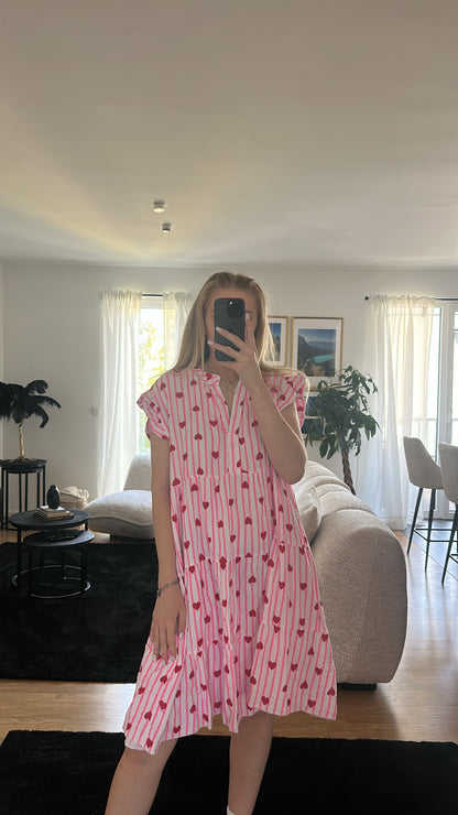 weiss rosa Musselin Kleid "Kurz - Herz"